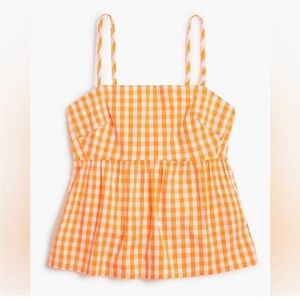J. Crew Orange White Gingham Sleeveless Top Tie Back Size 6 UT